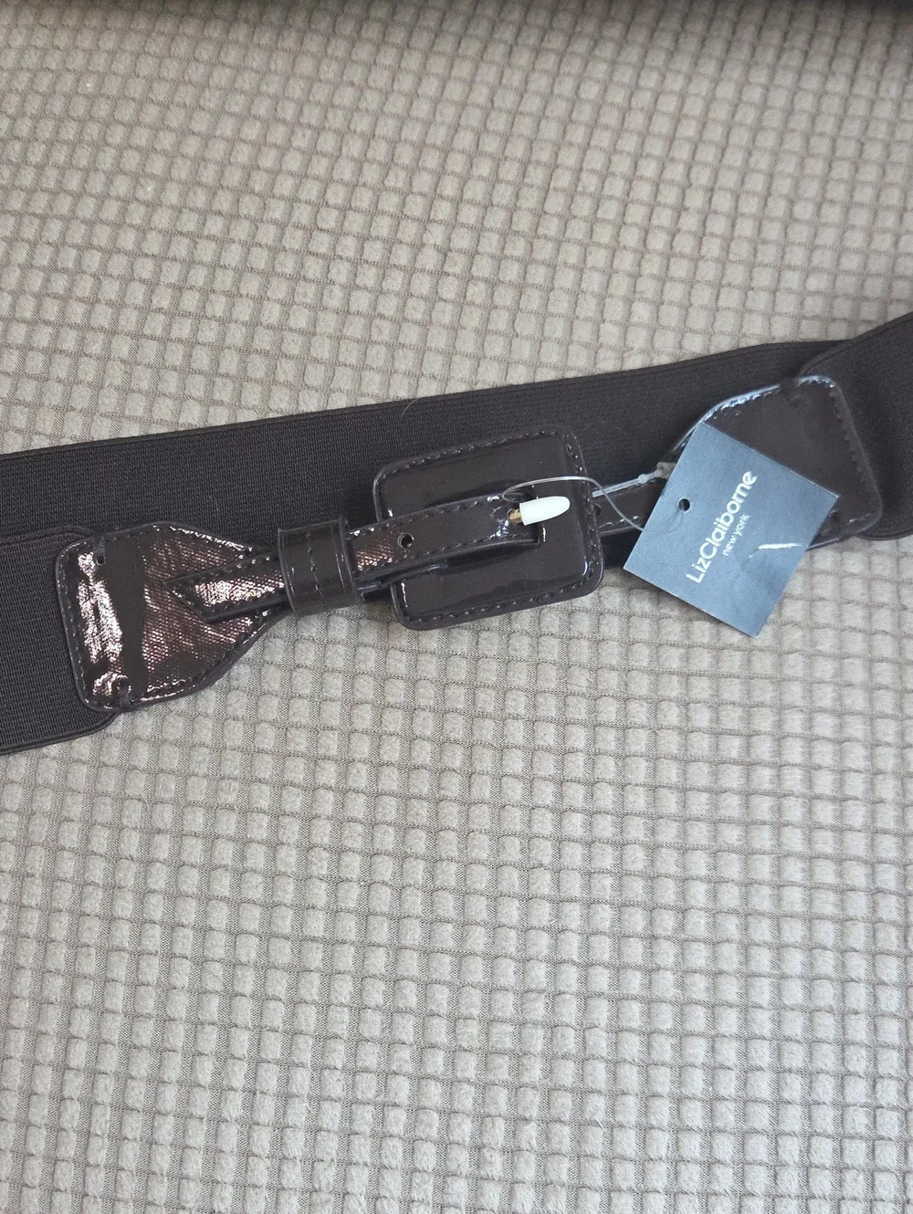 NWT Liz Claiborne Brown Elastic Belt with Patent Accents XL/1X